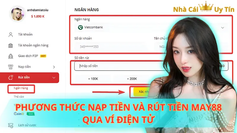 Lựa chọn các phương thức nạp tiền và rút tiền May88